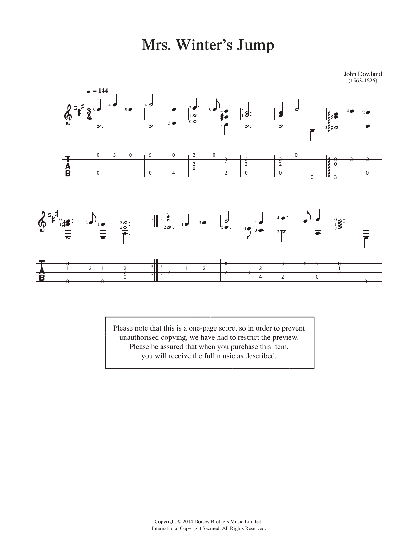 Download John Dowland Mrs Winter's Jump Sheet Music and learn how to play Guitar PDF digital score in minutes