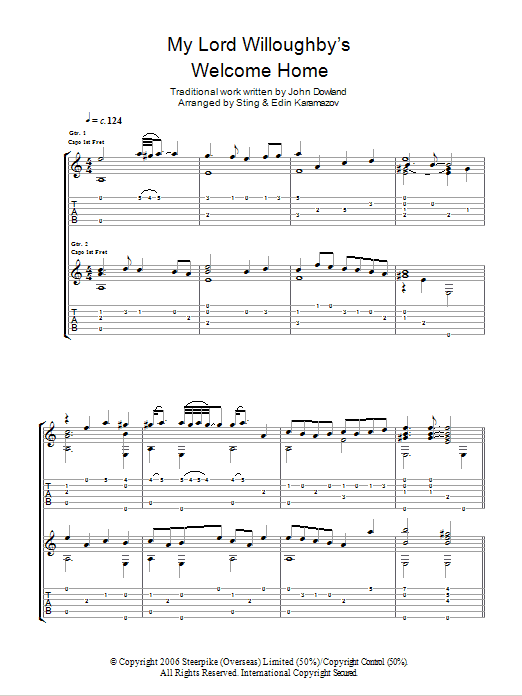 Download Sting My Lord Willoughby's Welcome Home Sheet Music and learn how to play Guitar Tab PDF digital score in minutes