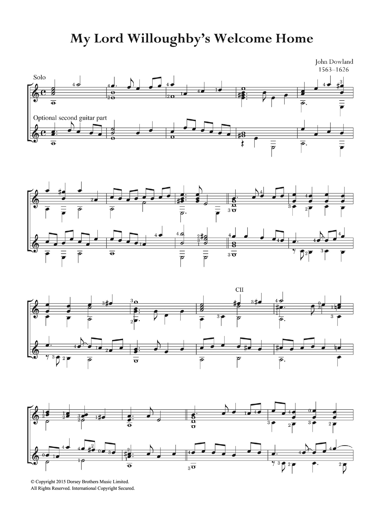 Download John Dowland My Lord Willoughby's Welcome Home Sheet Music and learn how to play Guitar PDF digital score in minutes