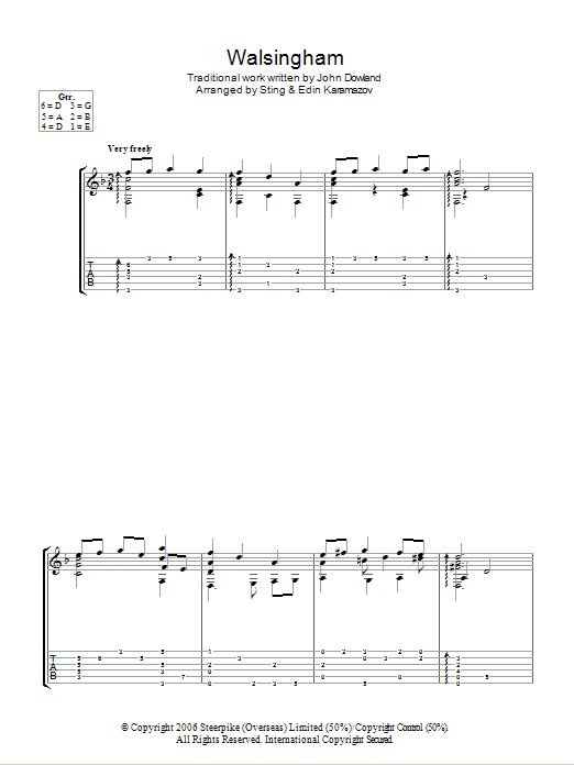 Download Sting Walsingham Sheet Music and learn how to play Guitar Tab PDF digital score in minutes