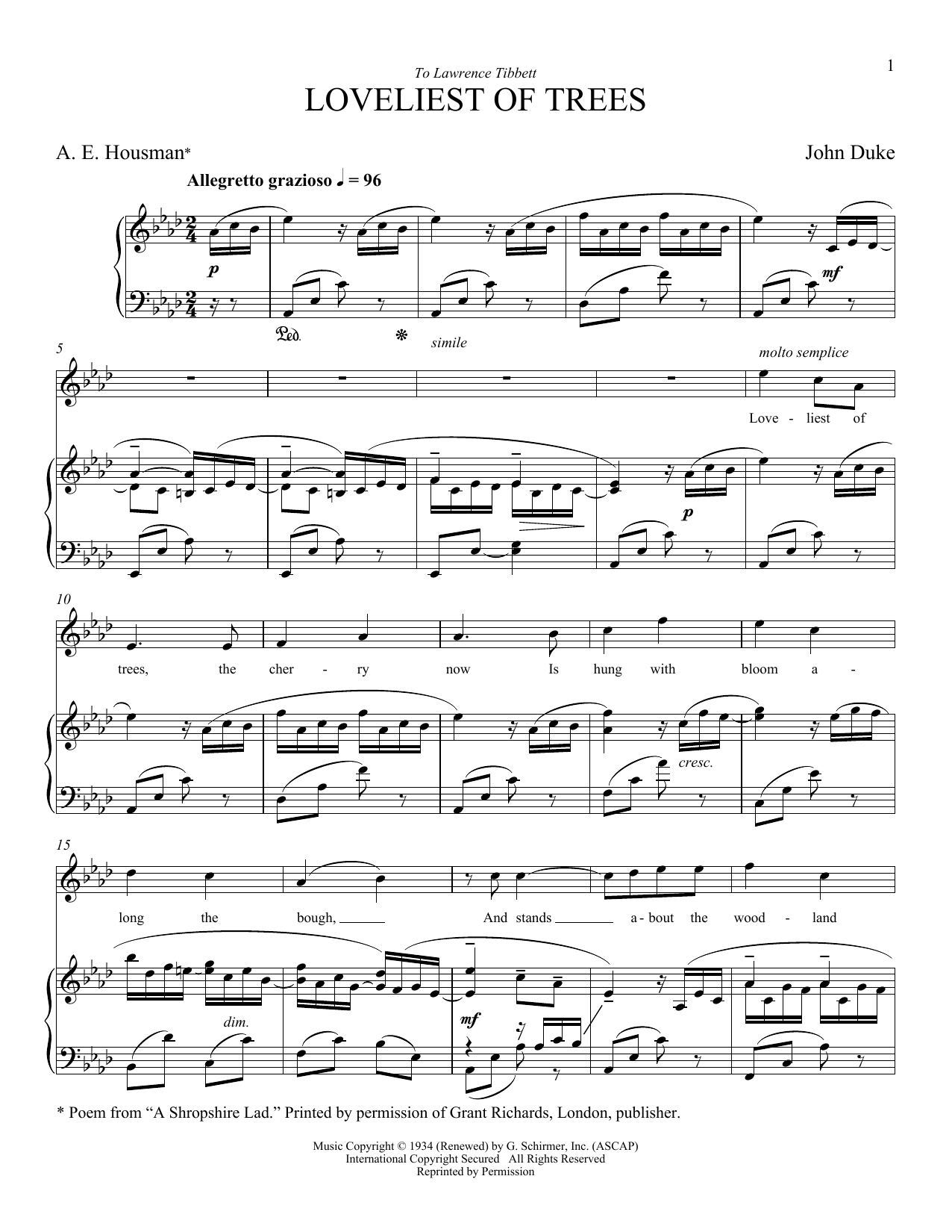 Download John Duke Loveliest Of Trees Sheet Music and learn how to play Piano & Vocal PDF digital score in minutes