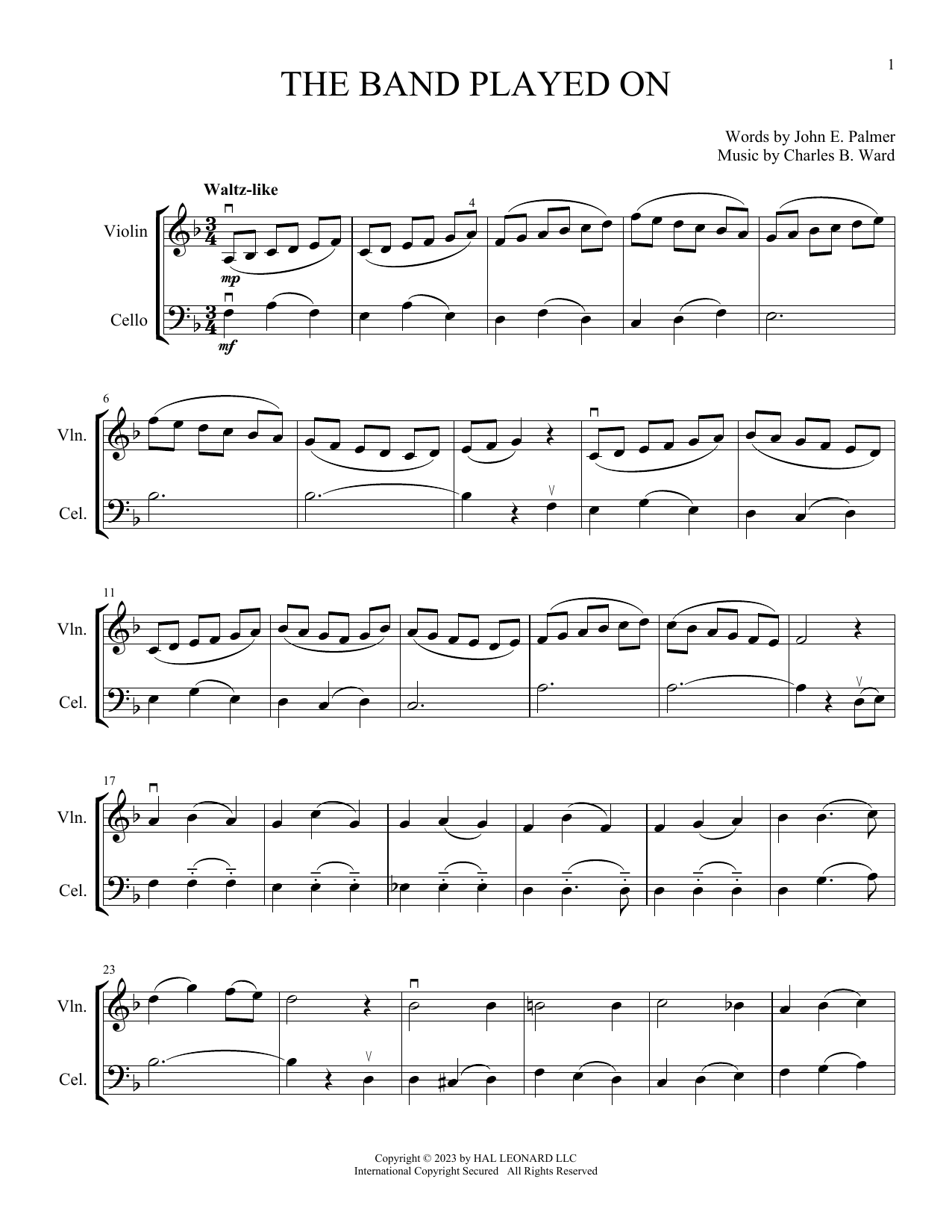 Download John E. Palmer The Band Played On (arr. Michelle Hynson) Sheet Music and learn how to play Instrumental Duet PDF digital score in minutes