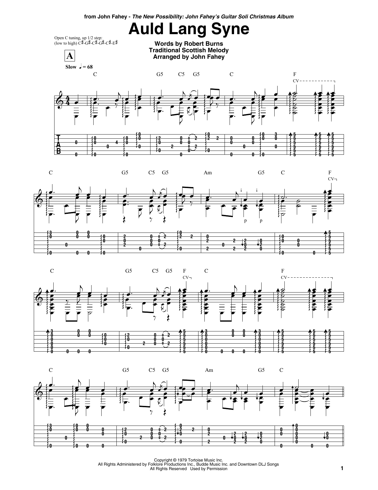 Download John Fahey Auld Lang Syne Sheet Music and learn how to play Guitar Tab PDF digital score in minutes