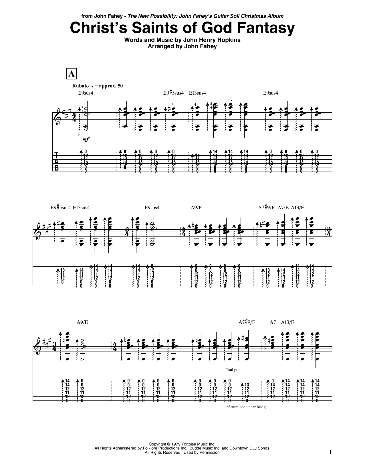 Download John Fahey Christ's Saints Of God Fantasy Sheet Music and learn how to play Guitar Tab PDF digital score in minutes