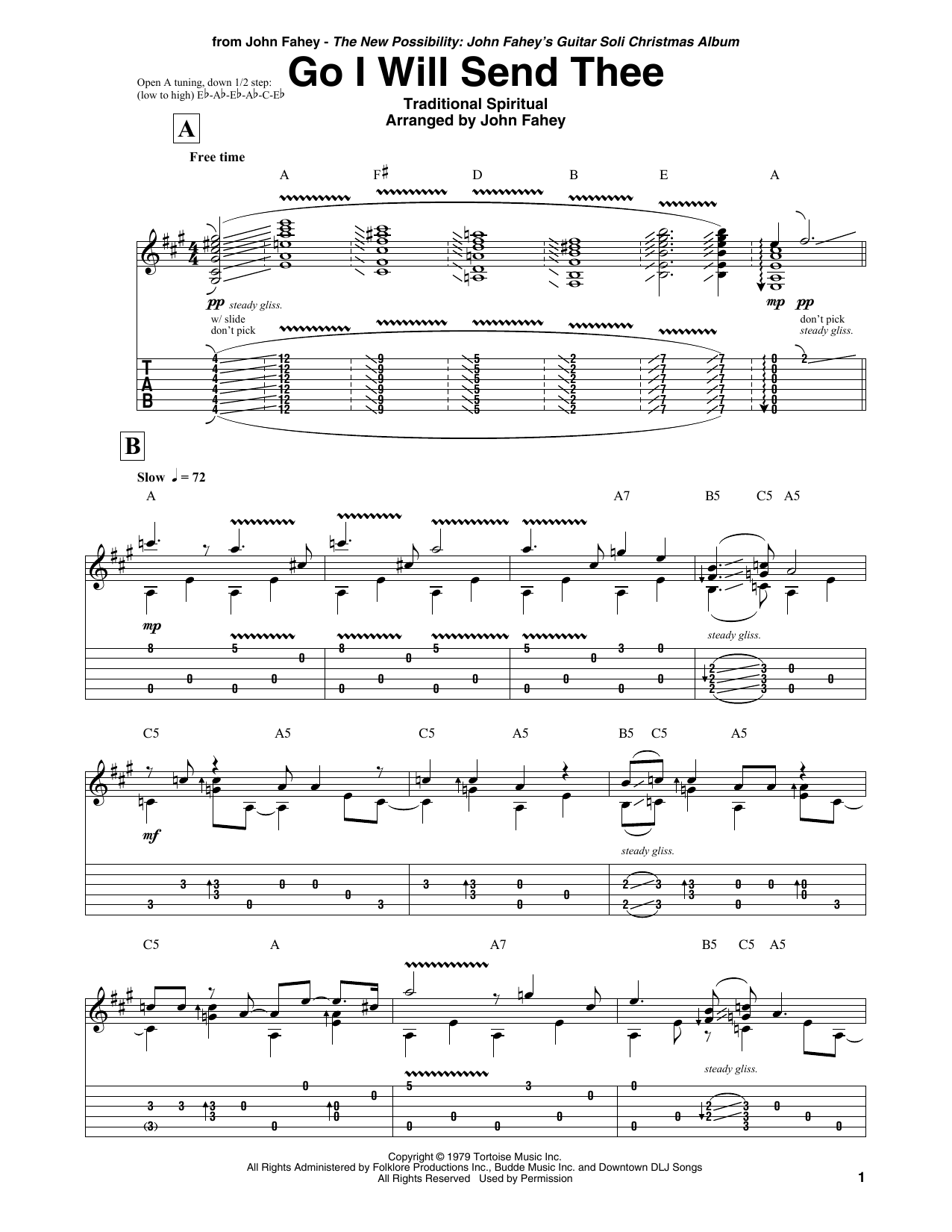 Download John Fahey Go I Will Send Thee Sheet Music and learn how to play Guitar Tab PDF digital score in minutes