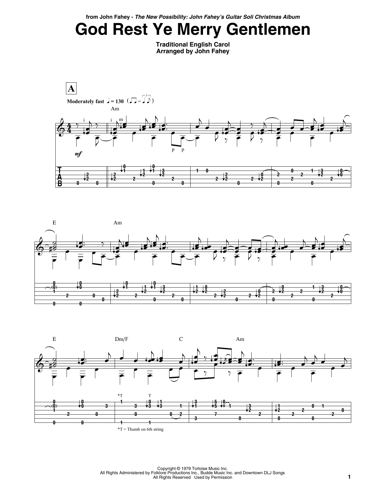 Download John Fahey God Rest Ye Merry Gentlemen Sheet Music and learn how to play Guitar Tab PDF digital score in minutes