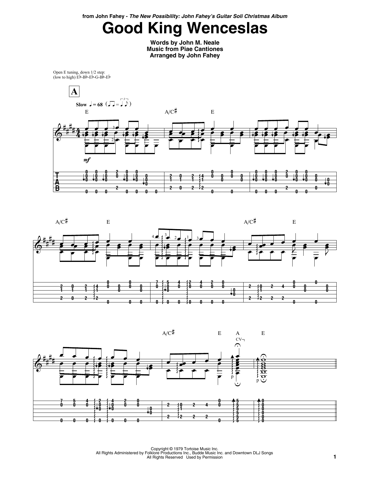 Download John Fahey Good King Wenceslas Sheet Music and learn how to play Guitar Tab PDF digital score in minutes