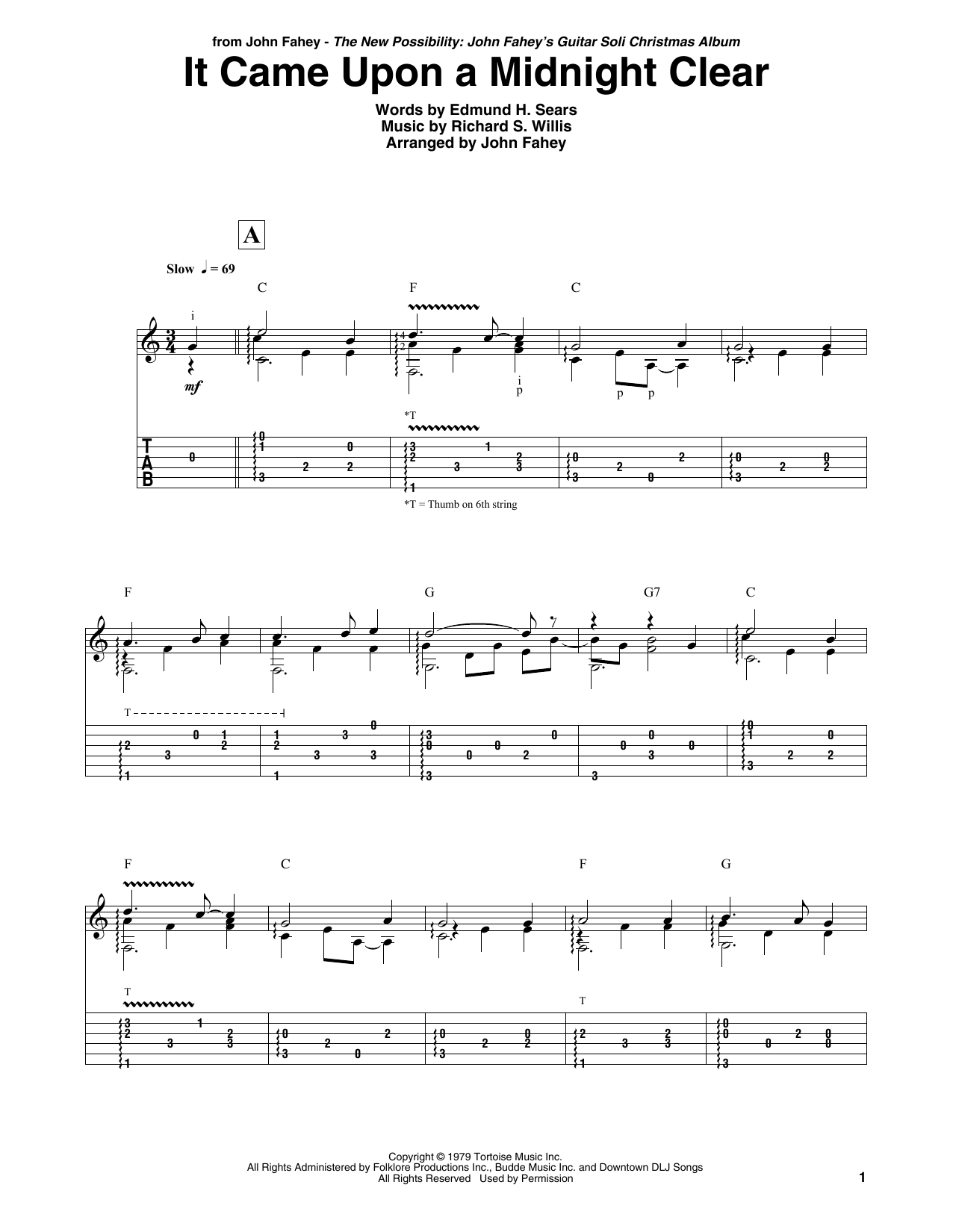 Download John Fahey It Came Upon A Midnight Clear Sheet Music and learn how to play Guitar Tab PDF digital score in minutes