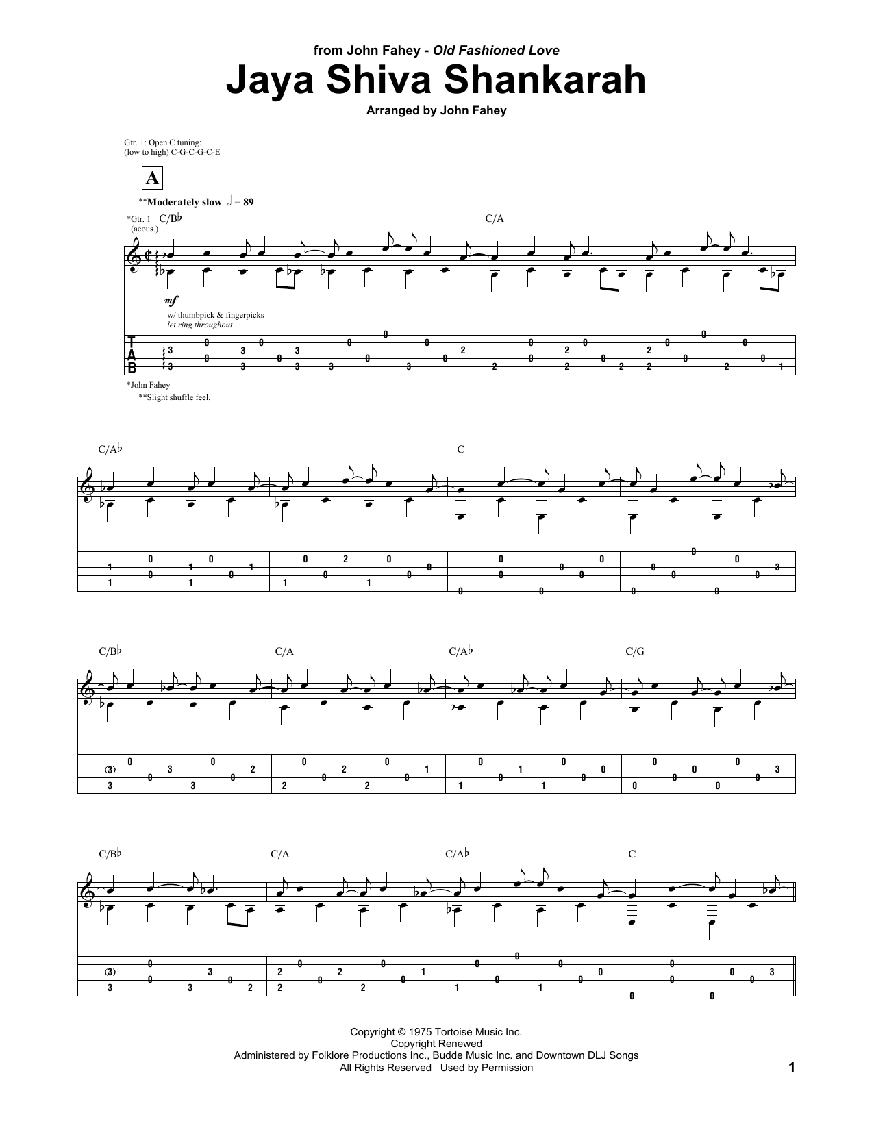 Download John Fahey Jaya Shiva Shankarah Sheet Music and learn how to play Guitar Tab PDF digital score in minutes