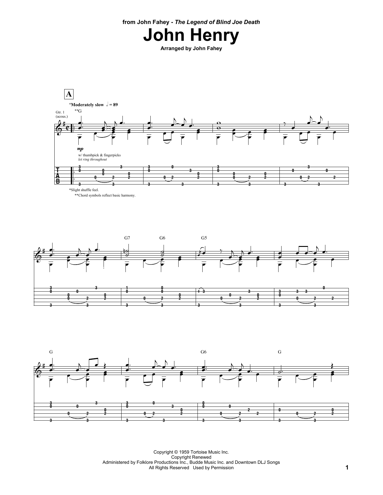 Download John Fahey John Henry Sheet Music and learn how to play Guitar Tab PDF digital score in minutes