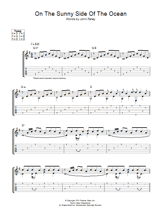 Download John Fahey On The Sunny Side Of The Ocean Sheet Music and learn how to play Guitar Tab PDF digital score in minutes
