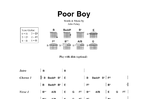 Download John Fahey Poor Boy Sheet Music and learn how to play Lyrics & Chords PDF digital score in minutes