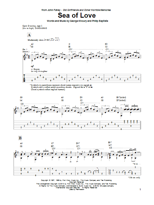 Download John Fahey Sea Of Love Sheet Music and learn how to play Guitar Tab PDF digital score in minutes