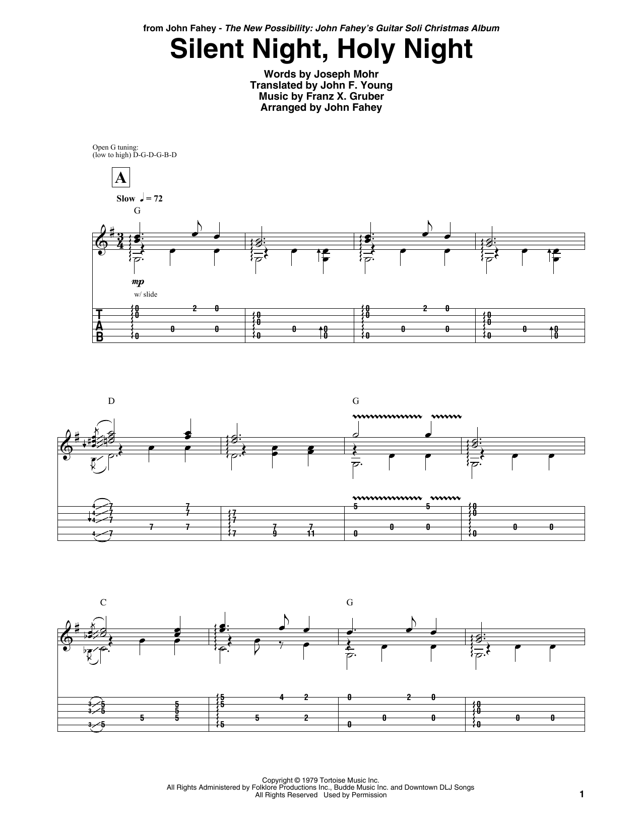 Download John Fahey Silent Night, Holy Night Sheet Music and learn how to play Guitar Tab PDF digital score in minutes