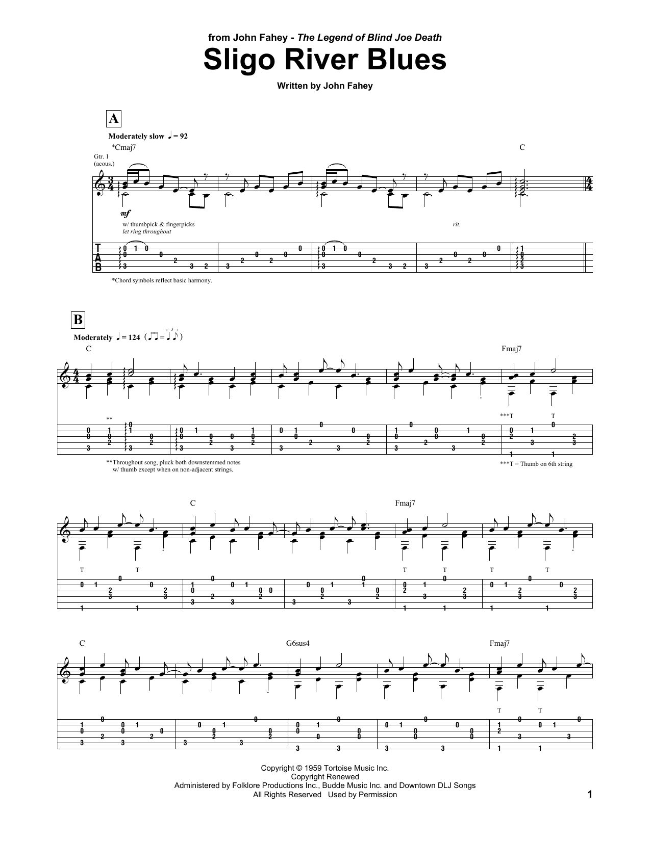 Download John Fahey Sligo River Blues Sheet Music and learn how to play Guitar Tab PDF digital score in minutes