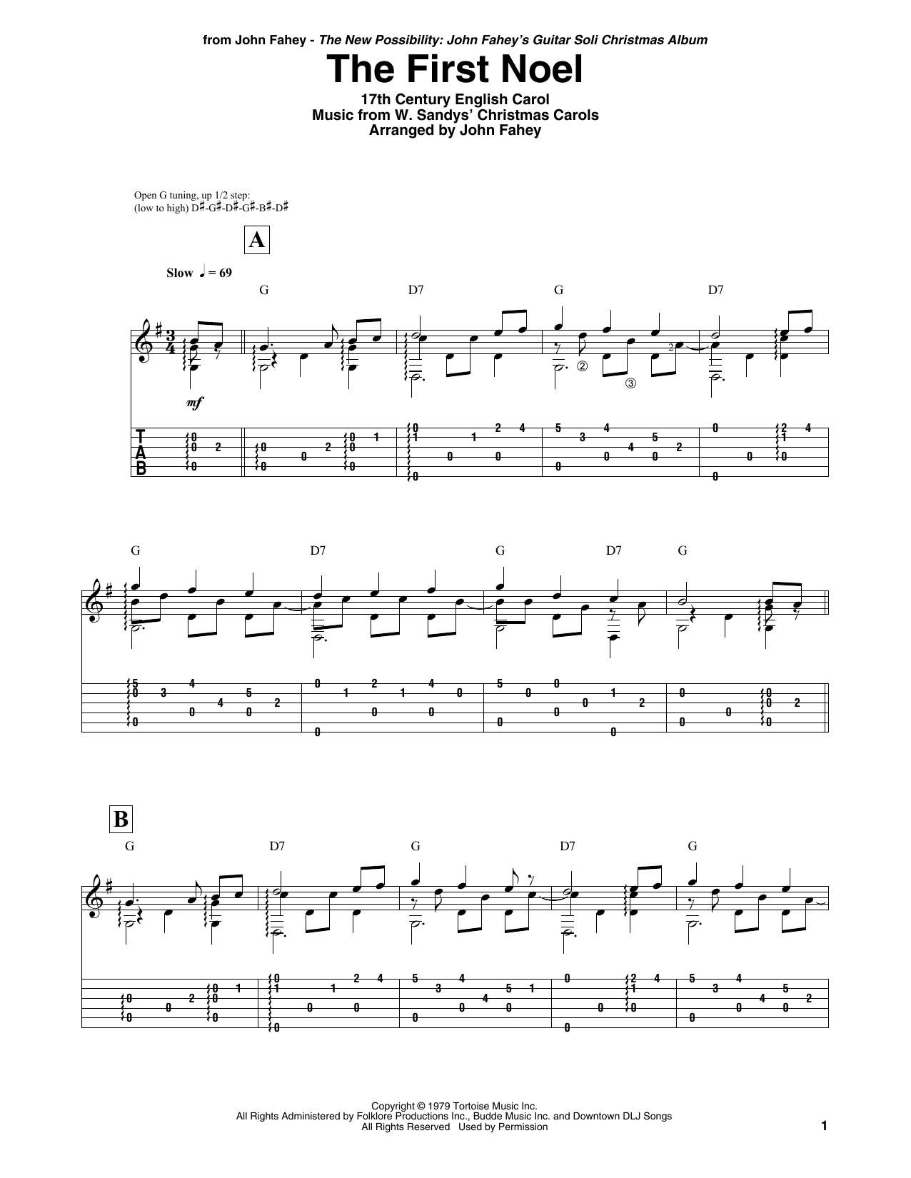 Download John Fahey The First Noel Sheet Music and learn how to play Guitar Tab PDF digital score in minutes