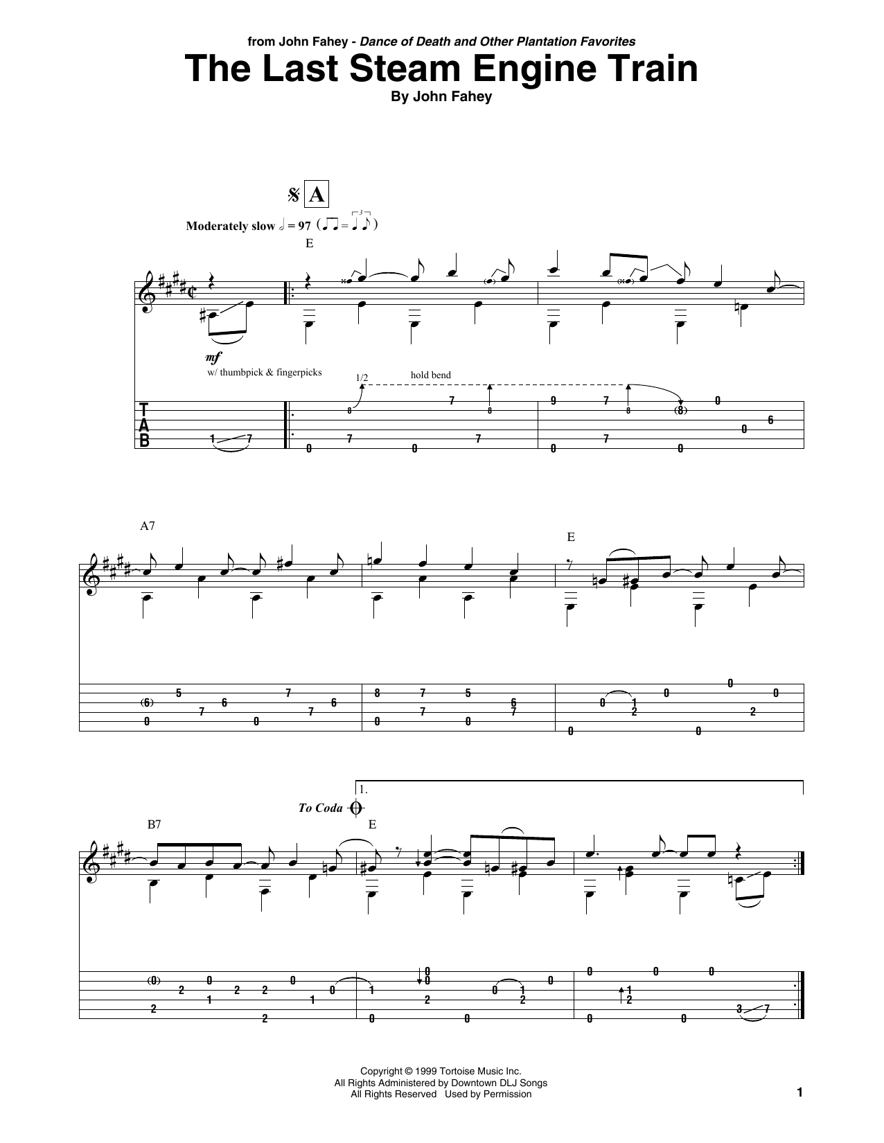 Download John Fahey The Last Steam Engine Train Sheet Music and learn how to play Solo Guitar PDF digital score in minutes