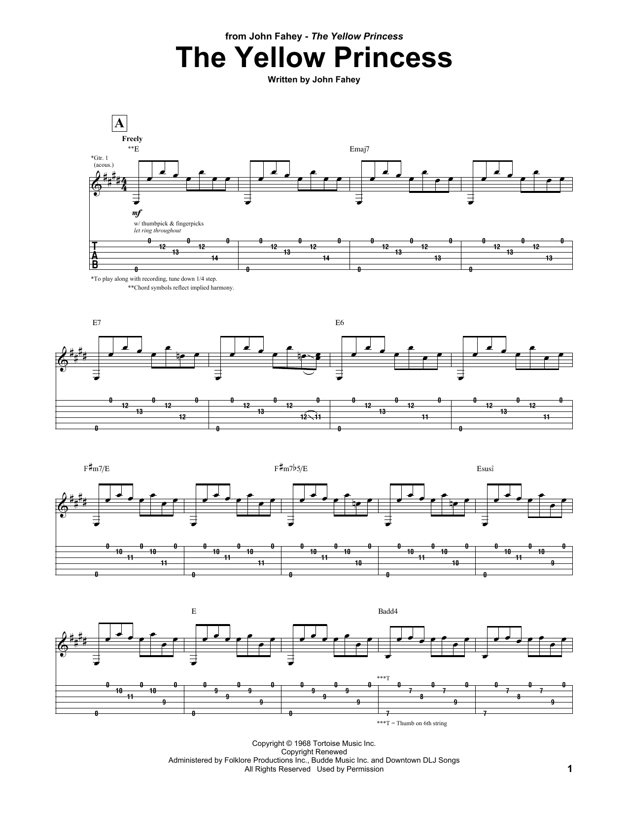 Download John Fahey The Yellow Princess Sheet Music and learn how to play Lyrics & Chords PDF digital score in minutes
