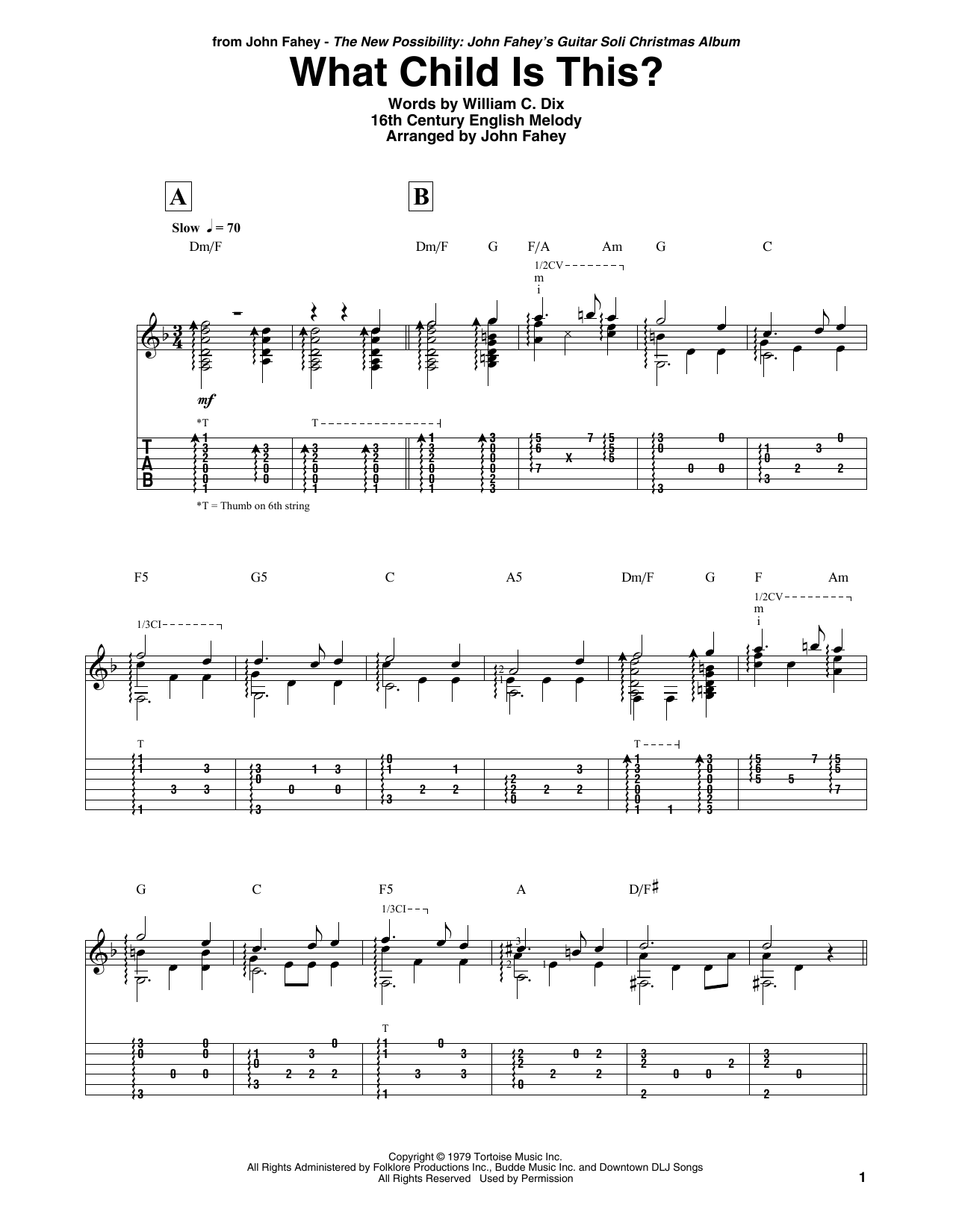 Download John Fahey What Child Is This? Sheet Music and learn how to play Guitar Tab PDF digital score in minutes