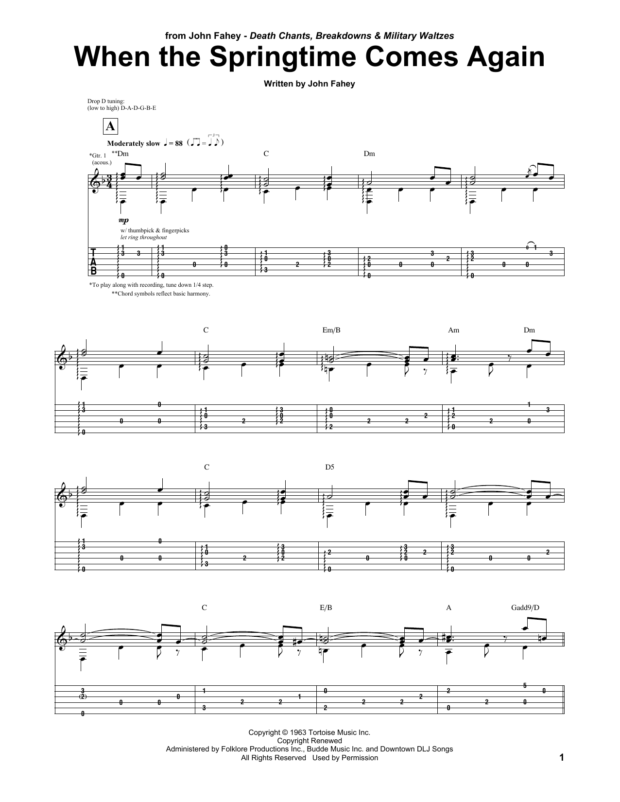 Download John Fahey When The Springtime Comes Again Sheet Music and learn how to play Guitar Tab PDF digital score in minutes