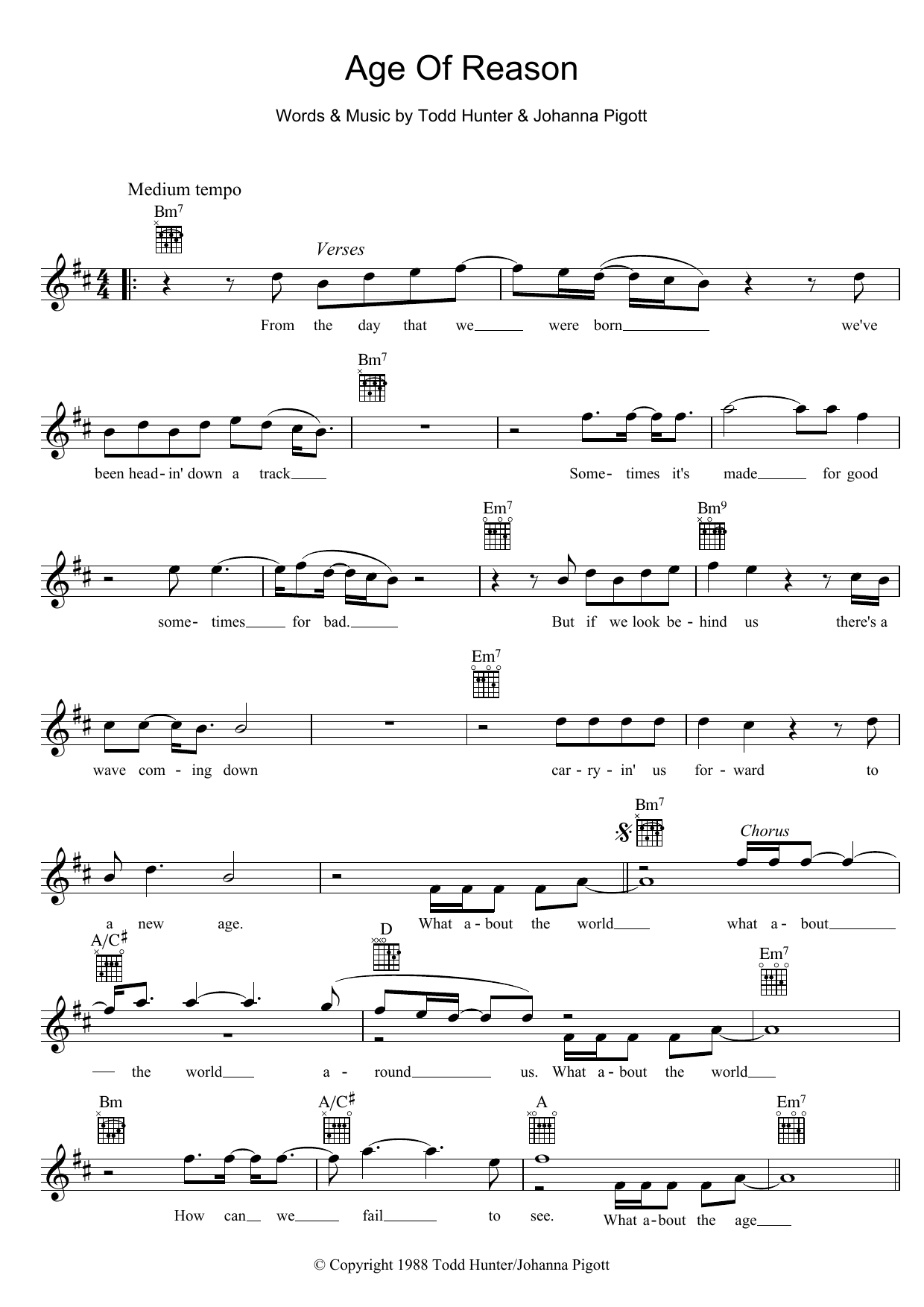 Download John Farnham Age Of Reason Sheet Music and learn how to play Melody Line, Lyrics & Chords PDF digital score in minutes