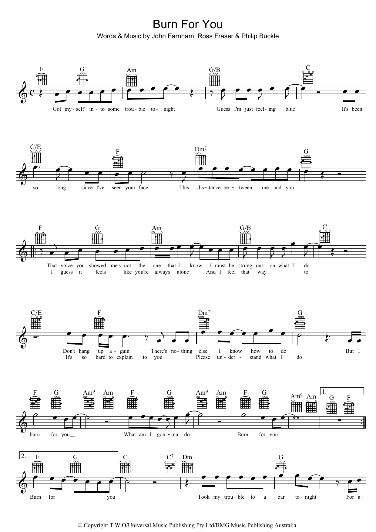 Download John Farnham Burn For You Sheet Music and learn how to play Ukulele PDF digital score in minutes