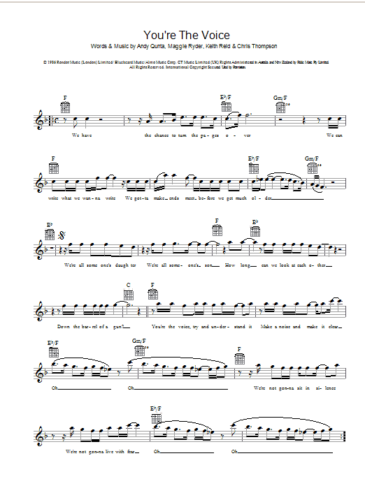 Download John Farnham You're The Voice (arr. Mark De-Lisser) Sheet Music and learn how to play SAT PDF digital score in minutes