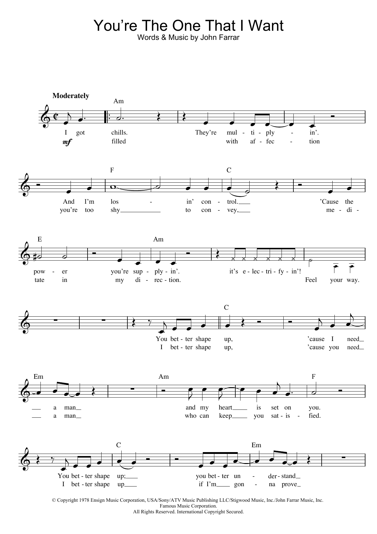 Download Olivia Newton-John and John Travolta You're The One That I Want (from Grease) Sheet Music and learn how to play Saxophone PDF digital score in minutes