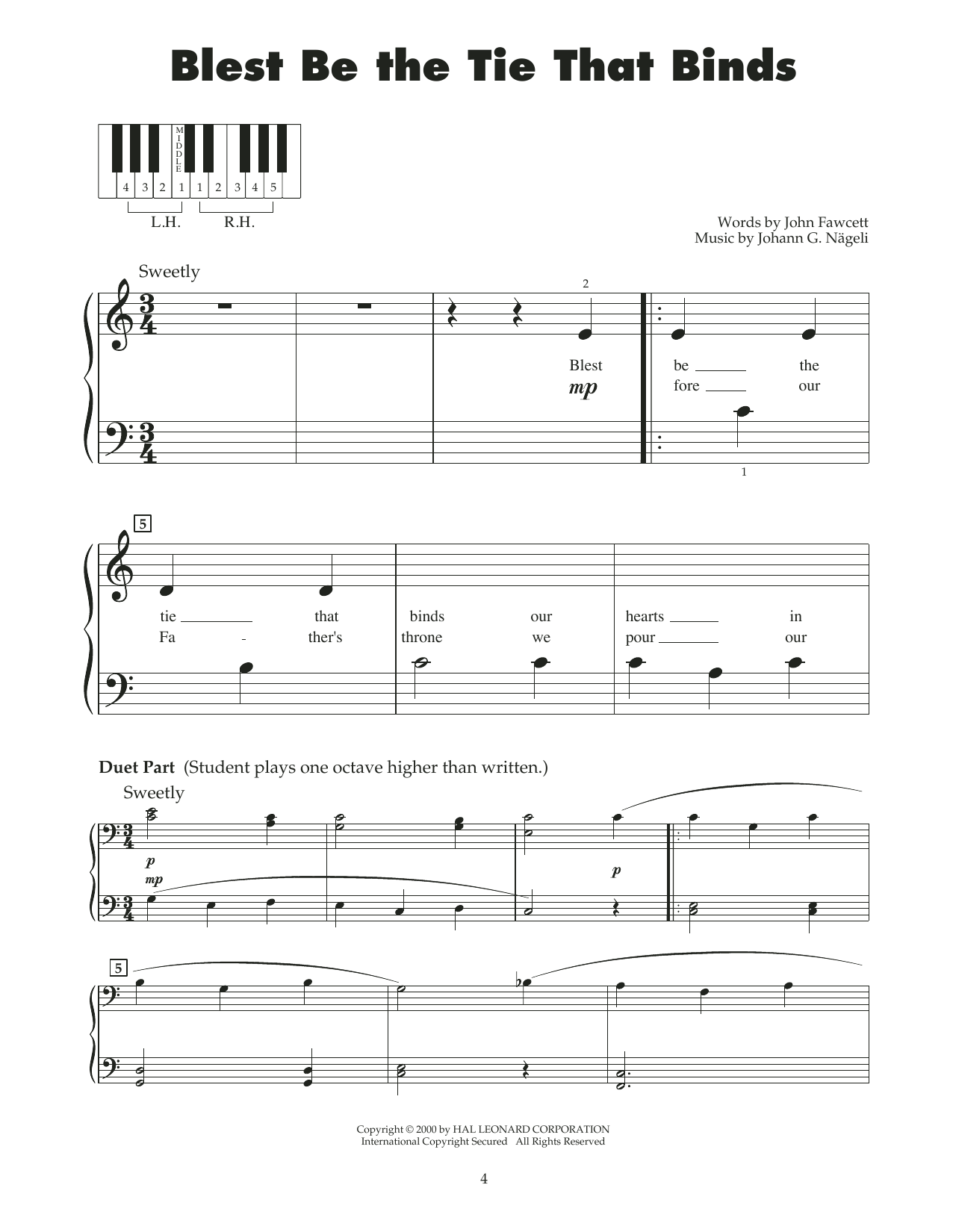 Download John Fawcett Blest Be The Tie That Binds (arr. Carol Klose) Sheet Music and learn how to play 5-Finger Piano PDF digital score in minutes