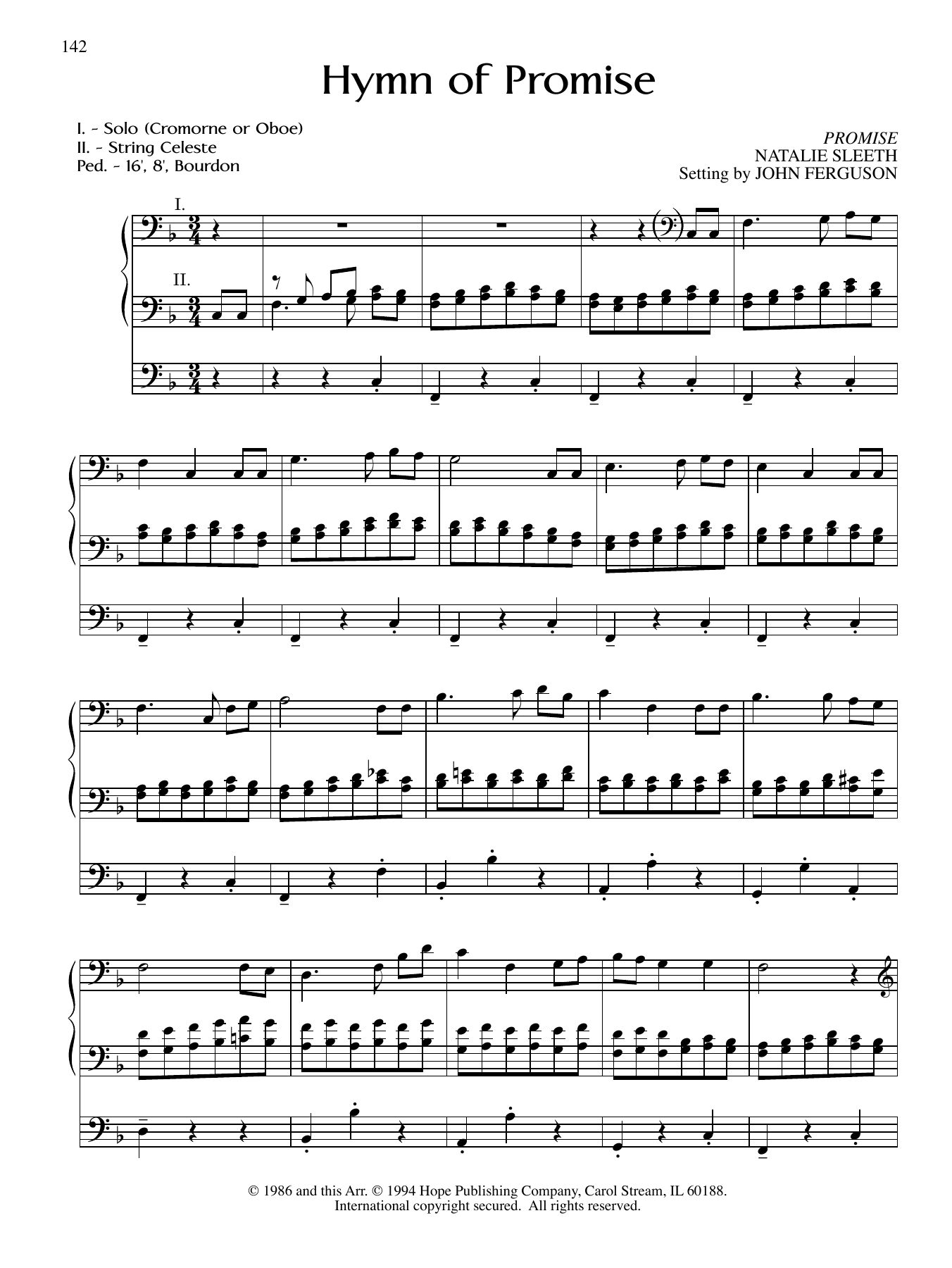 Download JOHN FERGUSON Hymn of Promise Sheet Music and learn how to play Organ PDF digital score in minutes