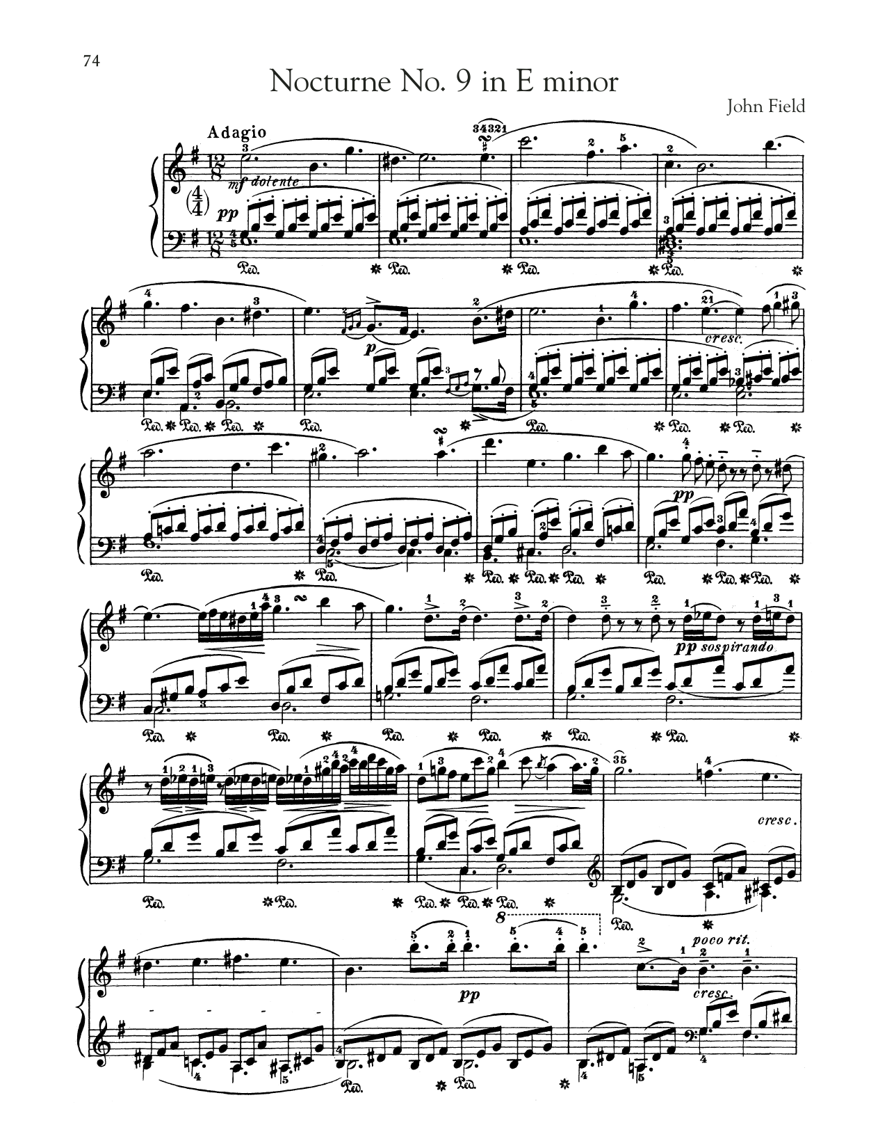 Download John Field Nocturne No. 9 In E Minor, H. 46 Sheet Music and learn how to play Piano Solo PDF digital score in minutes