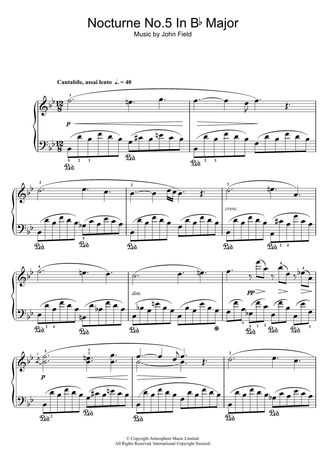Download John Field Nocturne No.5 In B Flat Major Sheet Music and learn how to play Piano PDF digital score in minutes