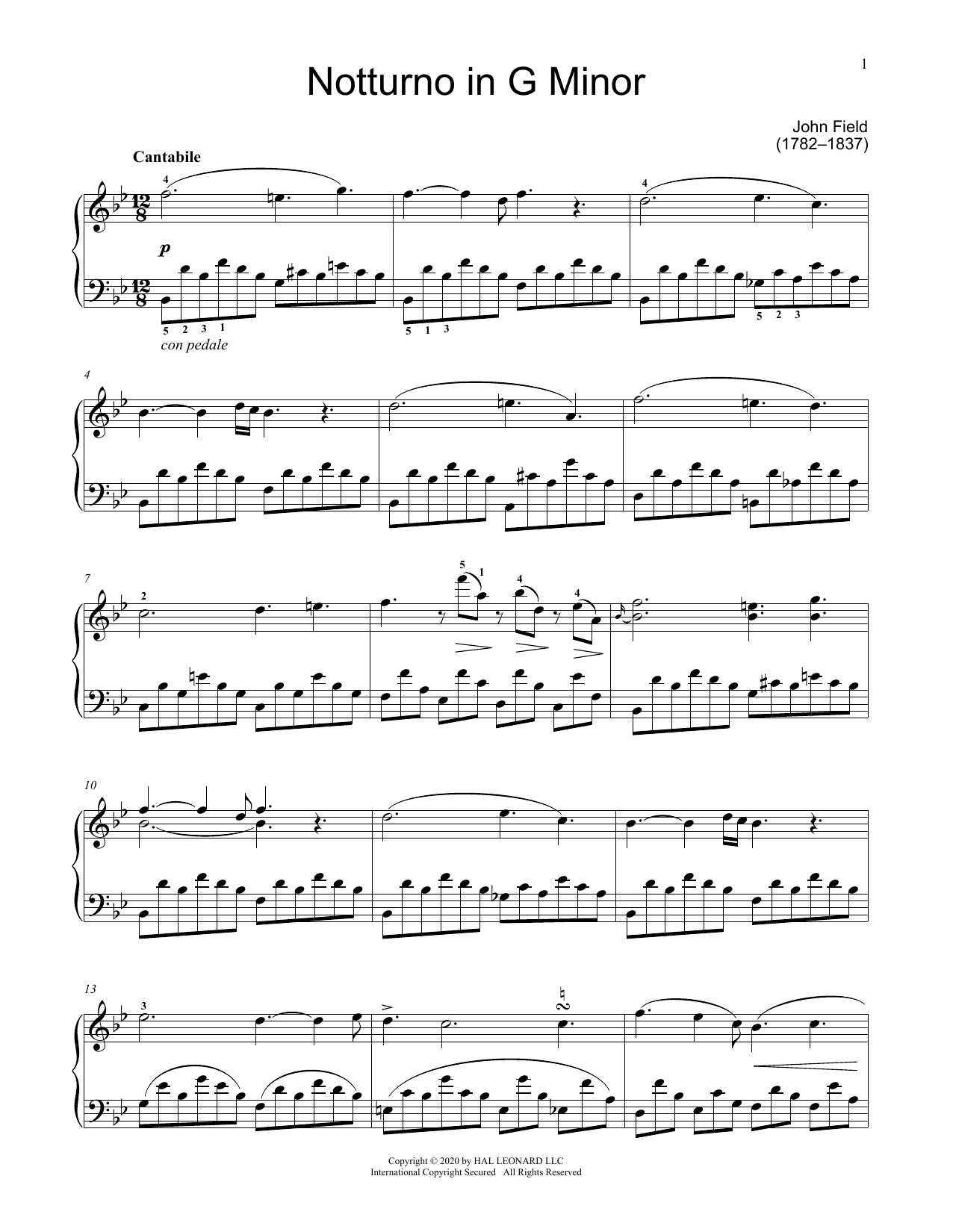 Download John Field Nocturno Sheet Music and learn how to play Educational Piano PDF digital score in minutes