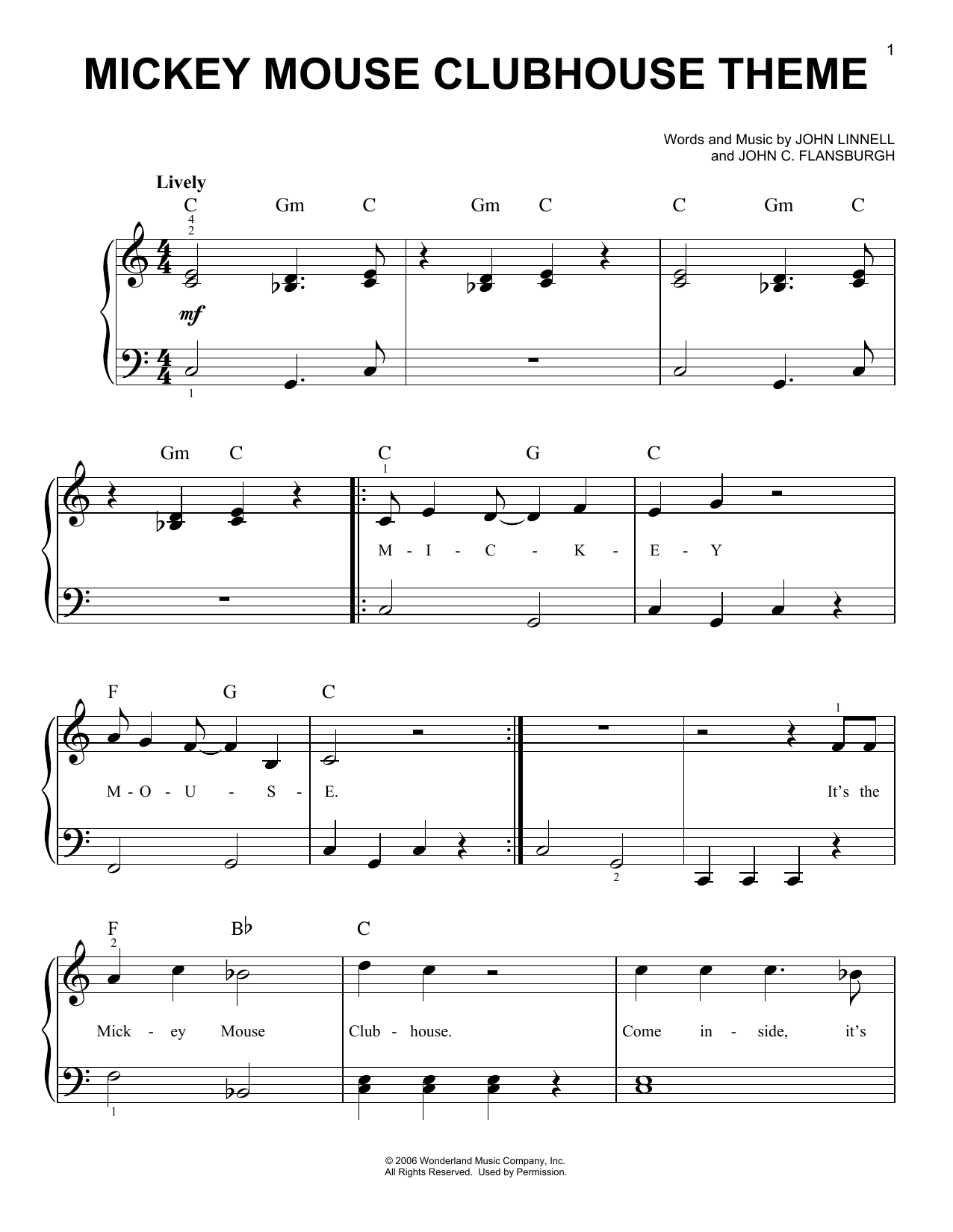 Download John Flansburgh & John Linnell Mickey Mouse Clubhouse Theme Sheet Music and learn how to play 5-Finger Piano PDF digital score in minutes