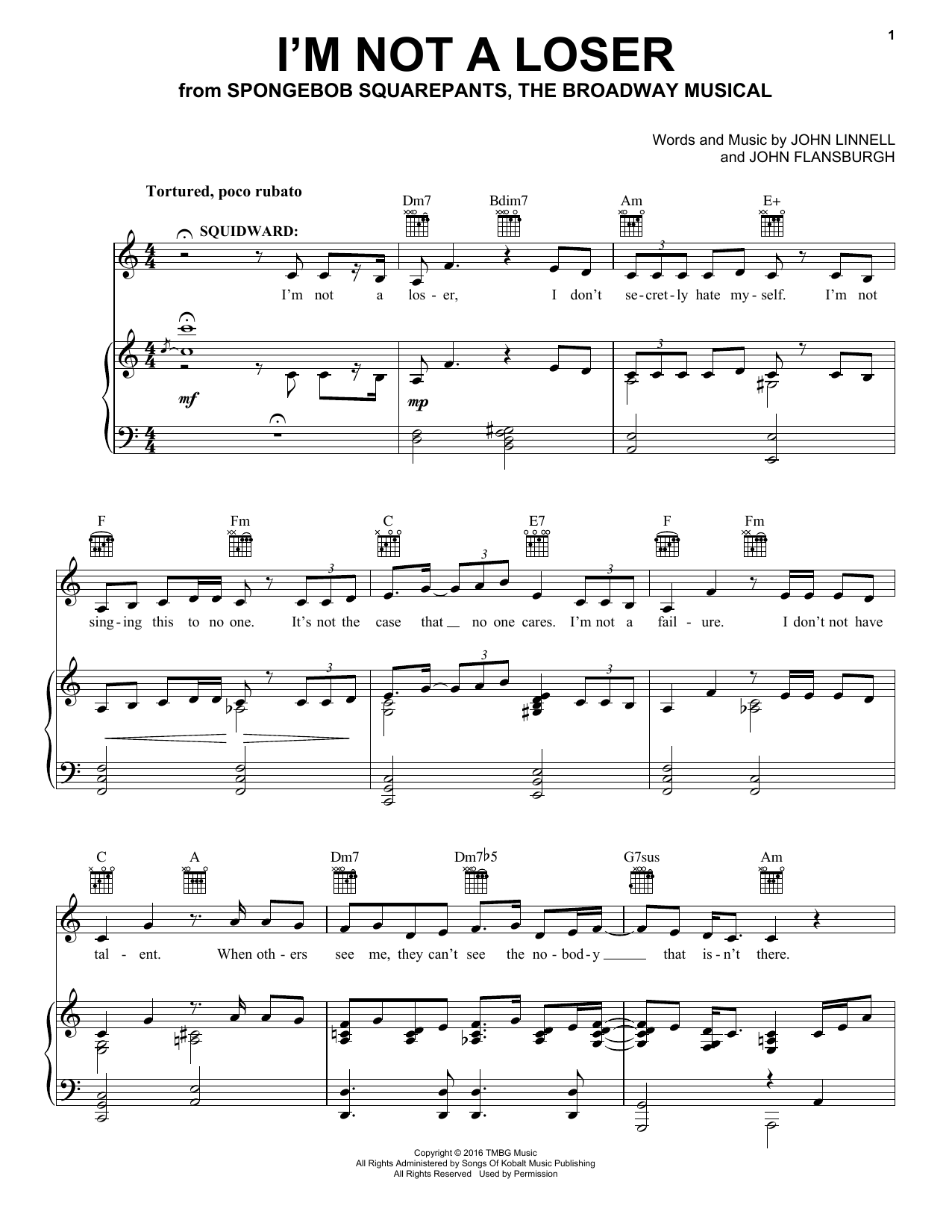 Download They Might Be Giants I'm Not A Loser (from Spongebob Squarepants, The Broadway Musical) Sheet Music and learn how to play Piano & Vocal PDF digital score in minutes