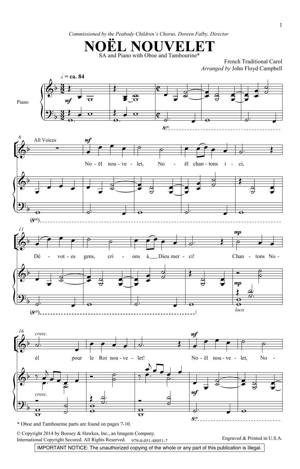 Download John Floyd Campbell Noel Nouvelet Sheet Music and learn how to play 2-Part Choir PDF digital score in minutes