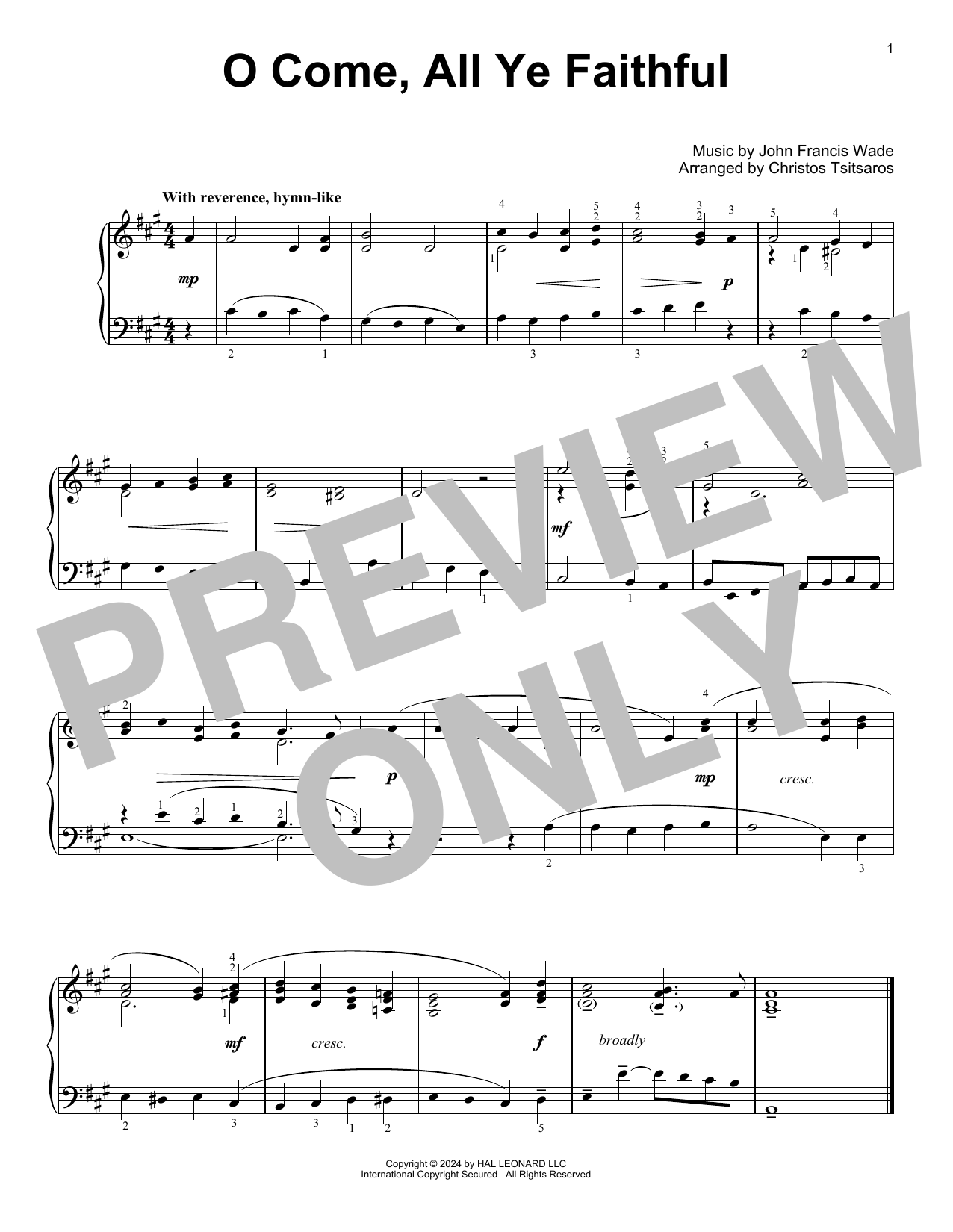 Download John Francis Wade O Come, All Ye Faithful (arr. Christos Tsitsaros) Sheet Music and learn how to play Easy Piano Solo PDF digital score in minutes