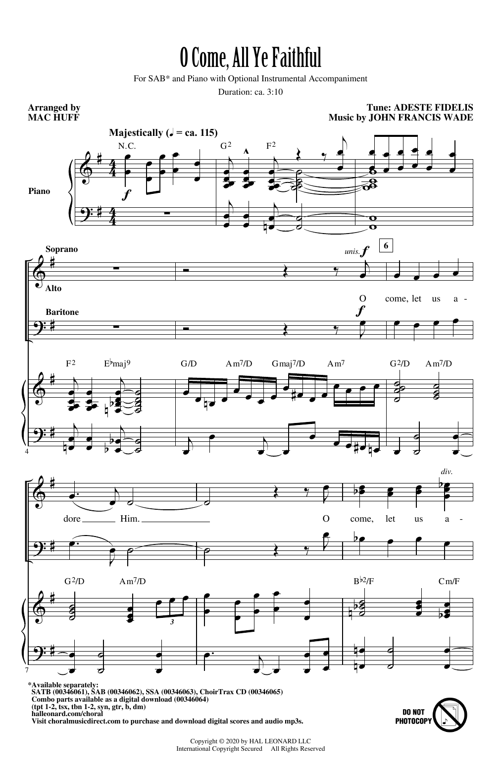 Download John Francis Wade O Come, All Ye Faithful (arr. Mac Huff) Sheet Music and learn how to play SAB Choir PDF digital score in minutes