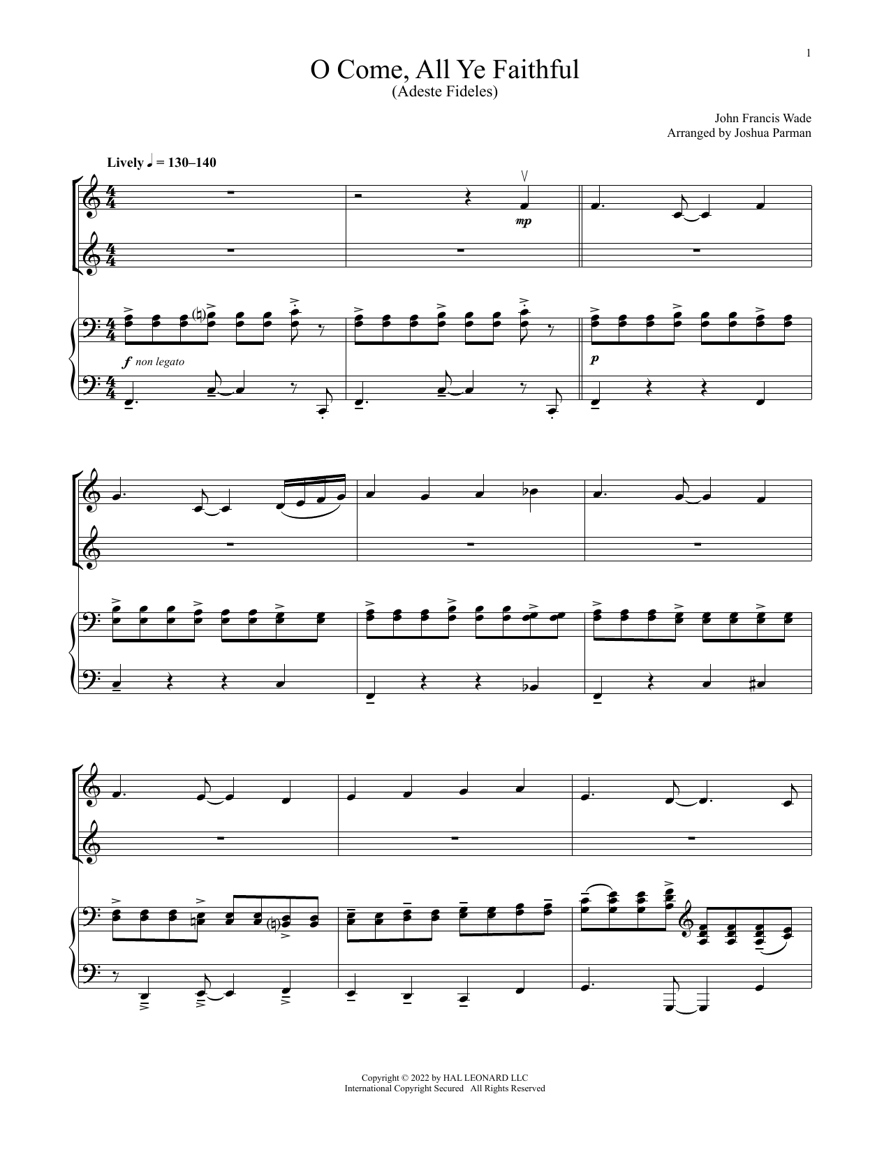 Download John Francis Wade O Come, All Ye Faithful (for Violin Duet and Piano) Sheet Music and learn how to play Violin and Piano PDF digital score in minutes
