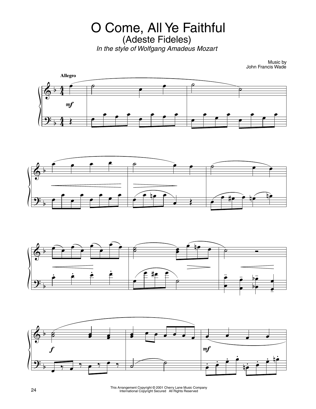 Download John Francis Wade O Come, All Ye Faithful (in the style of Mozart) (arr. Carol Klose) Sheet Music and learn how to play Piano Solo PDF digital score in minutes