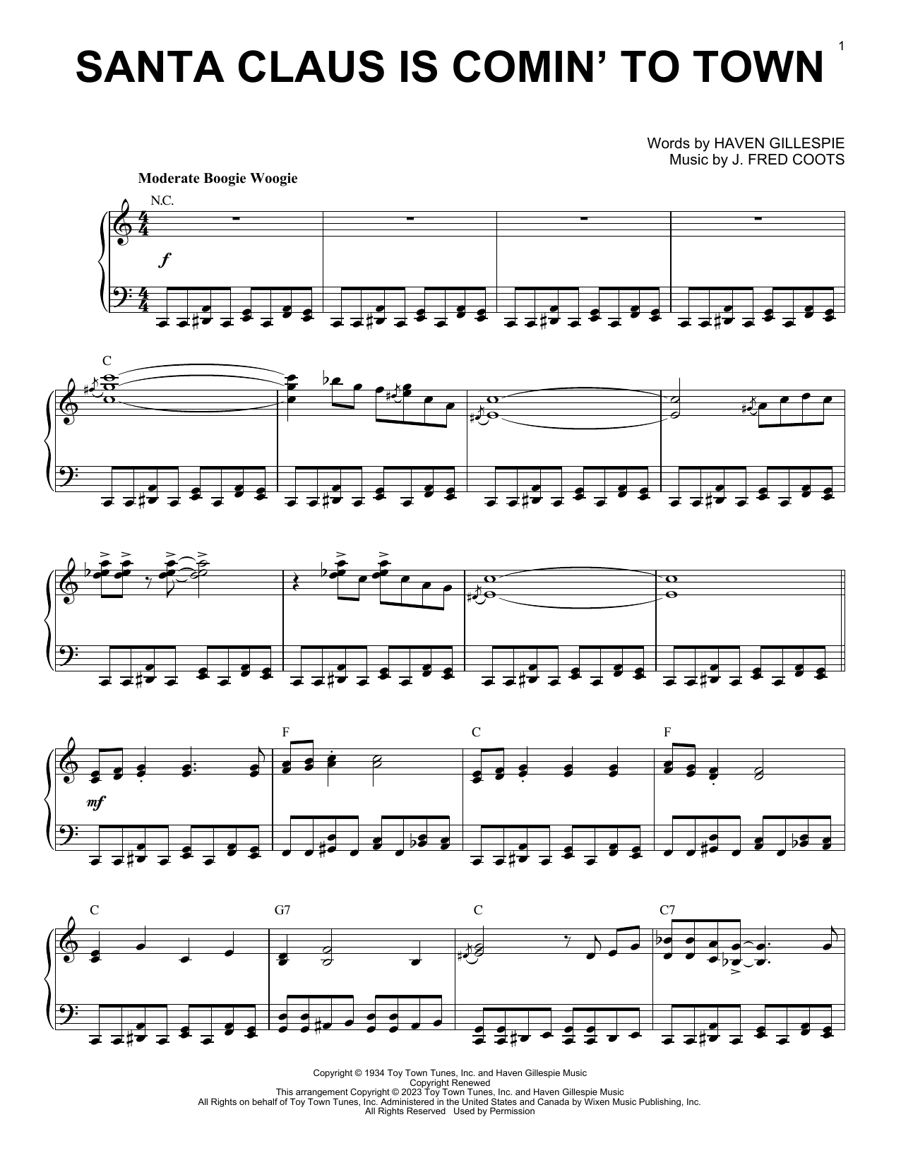 Download J. Fred Coots Santa Claus Is Comin' To Town [Boogie Woogie version] (arr. Brent Edstrom) Sheet Music and learn how to play Piano Solo PDF digital score in minutes