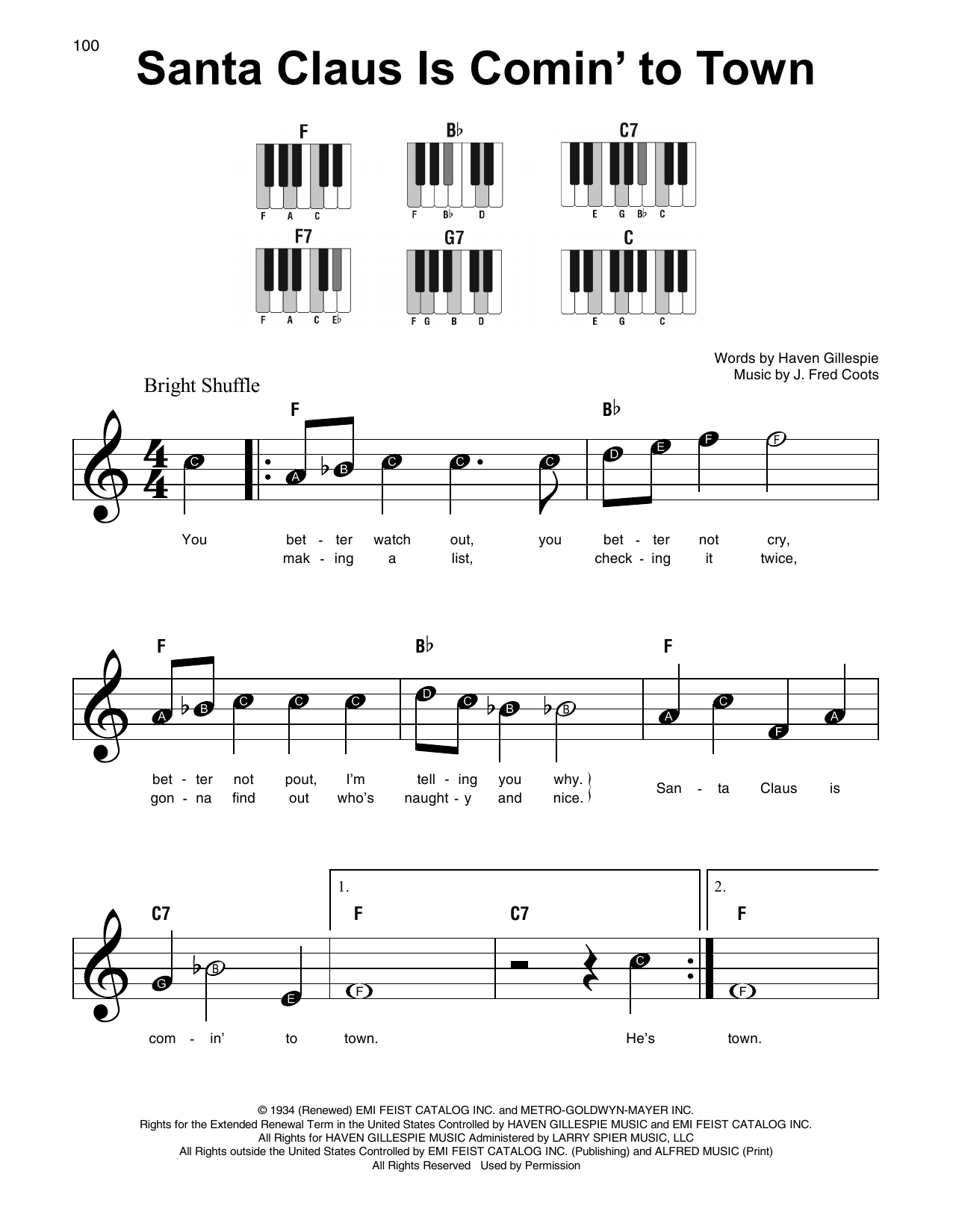 Download J. Fred Coots Santa Claus Is Comin' To Town Sheet Music and learn how to play Super Easy Piano PDF digital score in minutes