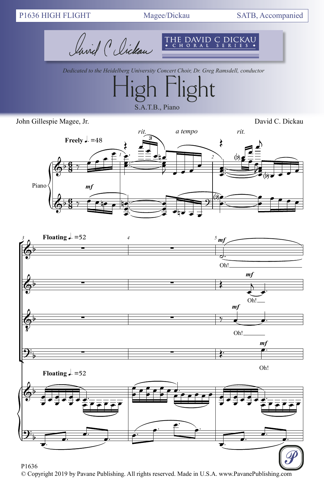 Download John Gillespie Magee, Jr. and David C. Dickau High Flight Sheet Music and learn how to play SATB Choir PDF digital score in minutes