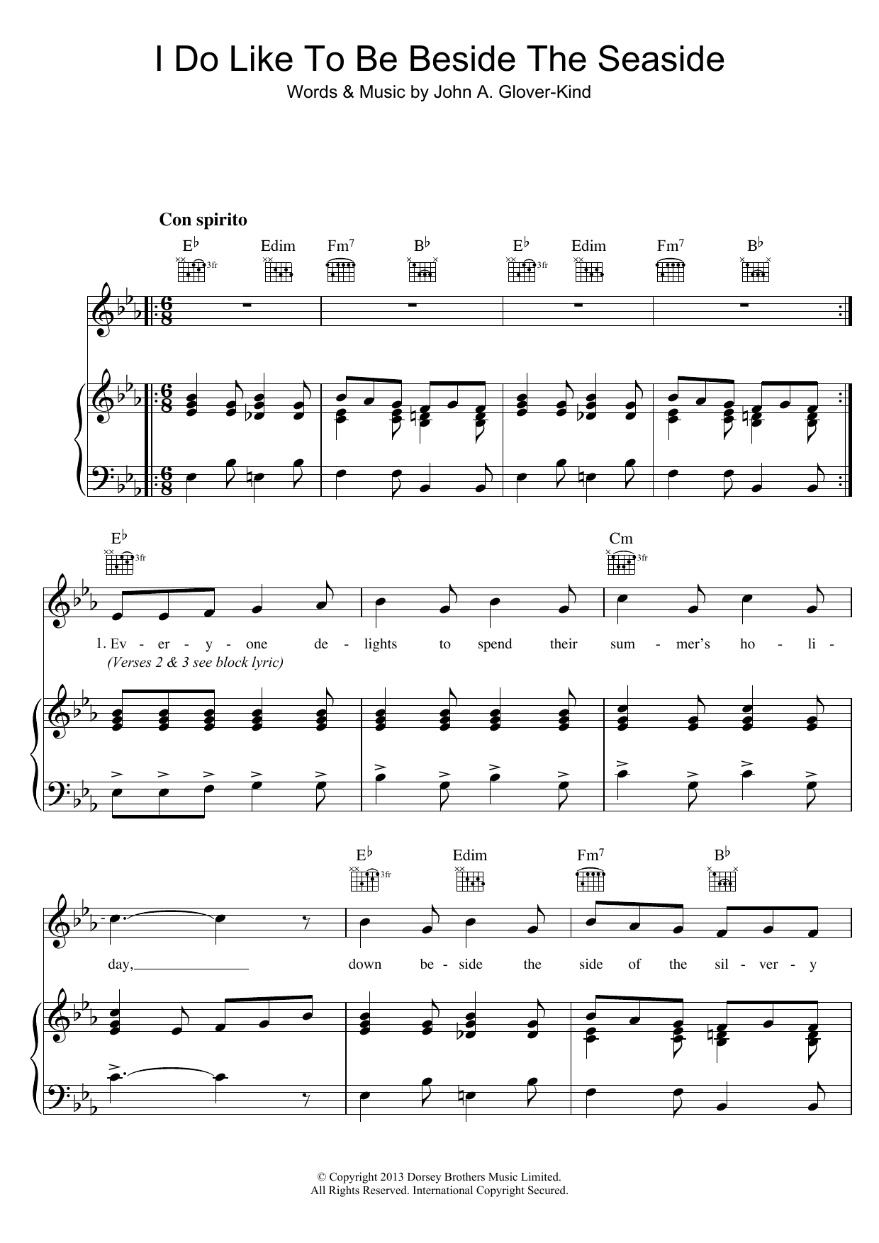 Download John Glover-Kind I Do Like To Be Beside The Seaside Sheet Music and learn how to play Piano, Vocal & Guitar (Right-Hand Melody) PDF digital score in minutes