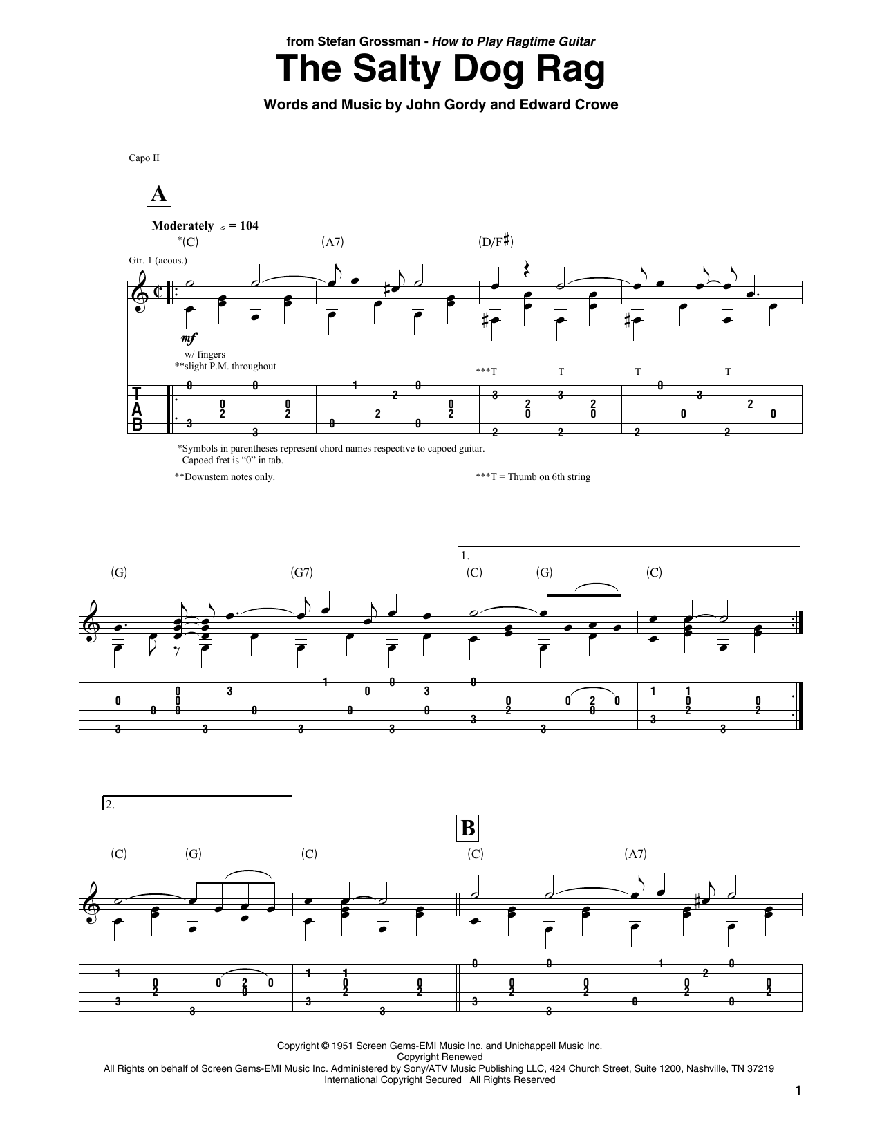 Download John Gordy The Salty Dog Rag Sheet Music and learn how to play Solo Guitar PDF digital score in minutes
