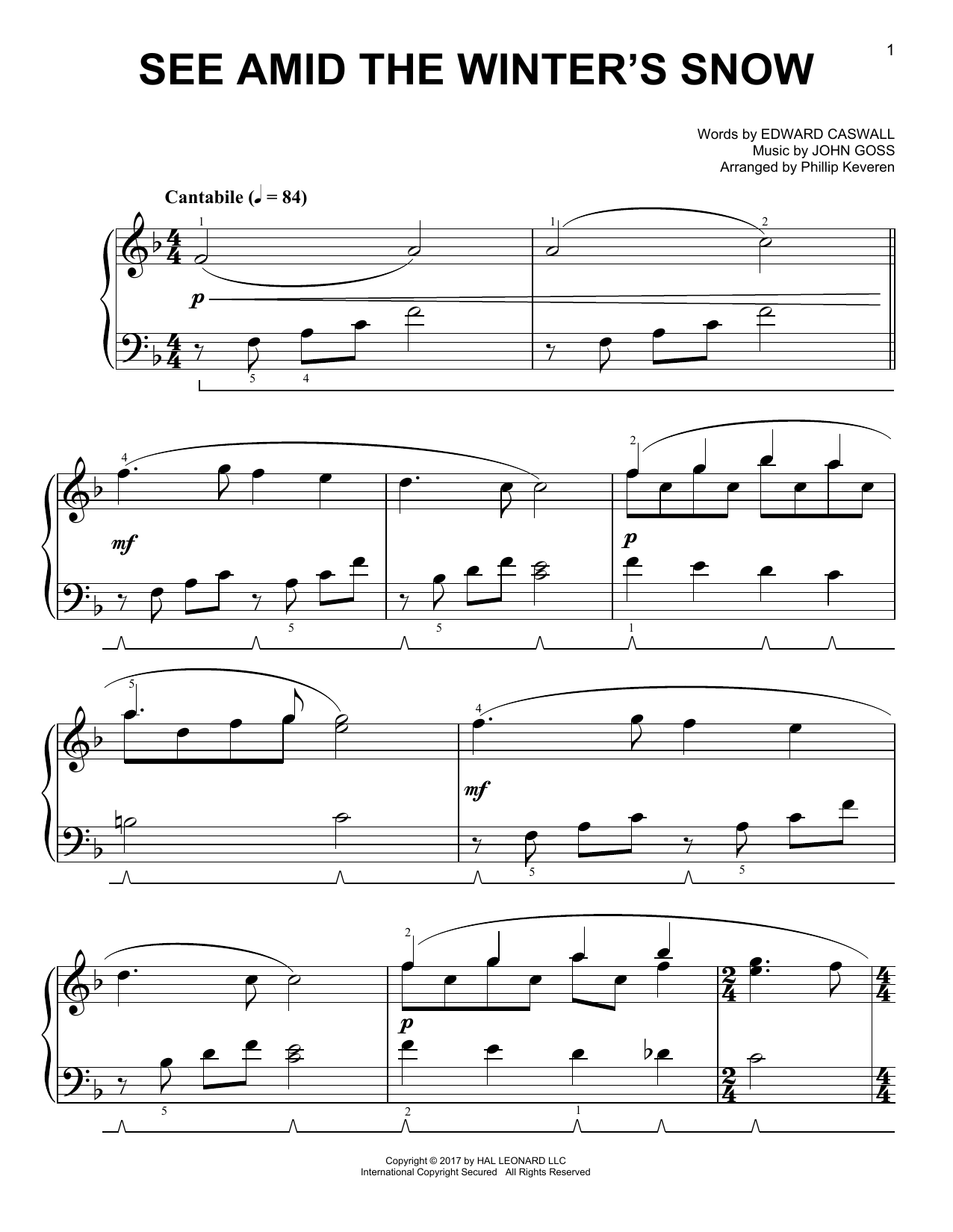 Download Phillip Keveren See Amid The Winter's Snow Sheet Music and learn how to play Easy Piano PDF digital score in minutes