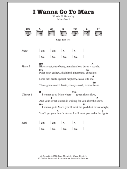 Download John Grant I Wanna Go To Marz Sheet Music and learn how to play Lyrics & Chords PDF digital score in minutes