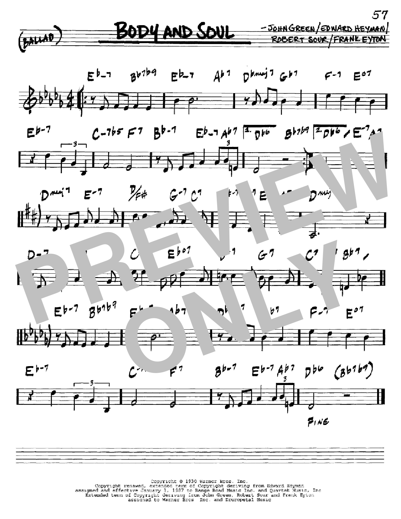 Download Edward Heyman Body And Soul Sheet Music and learn how to play Real Book - Melody & Chords - Bass Clef Instruments PDF digital score in minutes