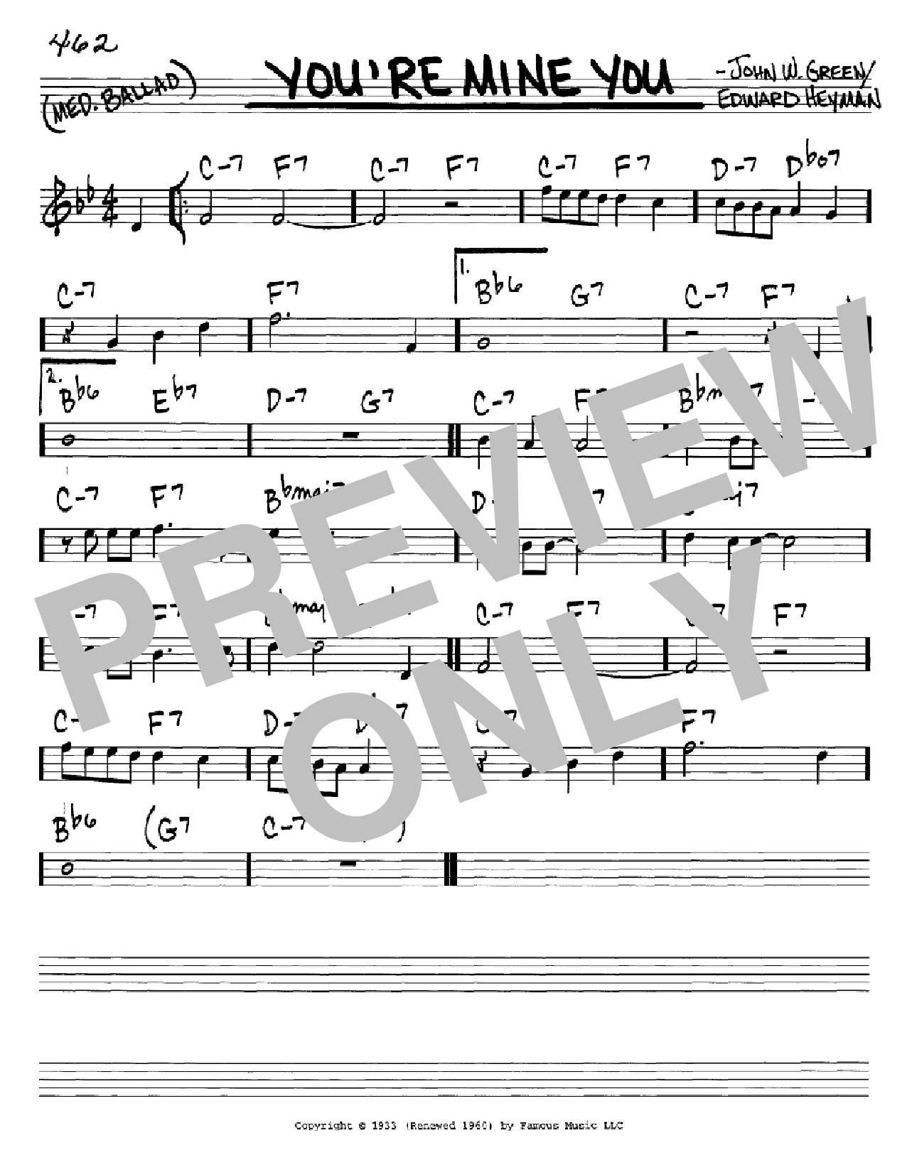 Download John Green You're Mine You Sheet Music and learn how to play Real Book - Melody & Chords - C Instruments PDF digital score in minutes