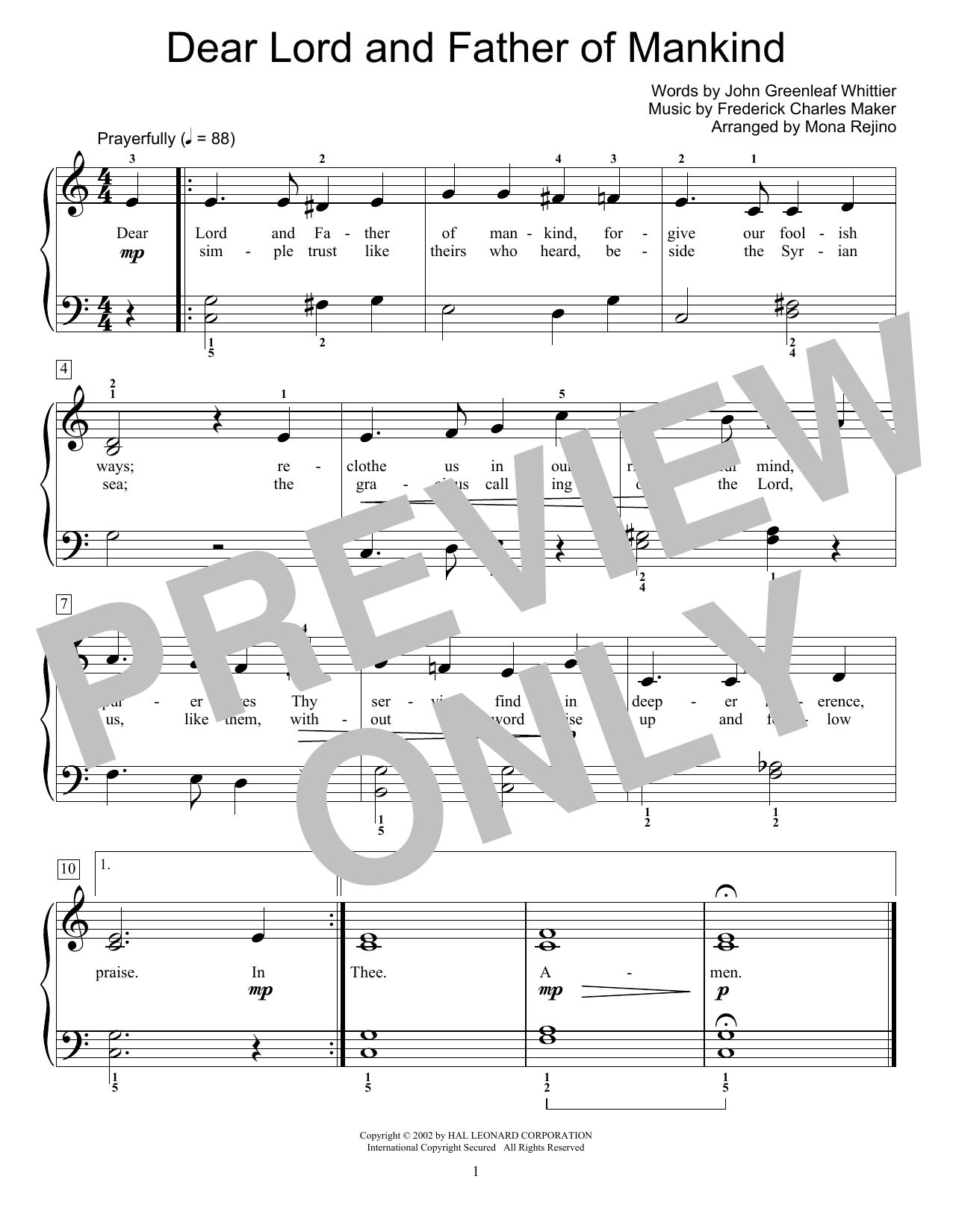 Download John Greenleaf Whittier Dear Lord And Father Of Mankind Sheet Music and learn how to play Educational Piano PDF digital score in minutes